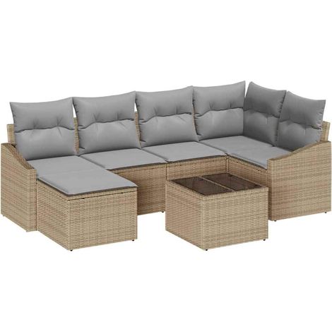 Maison Exclusive - Sofa Set mit Kissen 7 pcs Beige Poly Rattan