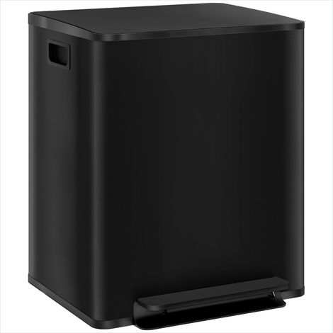 Poubelle de cuisine 2 x 25L acier inoxydable anti-traces Noir (1/5)