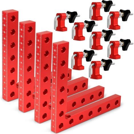 Pince à Angle Droit 90 Degrés, Serre Joint Angle Droit Aluminium 14 X 14 cm Equerre de Positionnemen Serre Cadre Fixation à Angle Outils de Travail du Bois, (Rouge 4 Pack) (1/4)