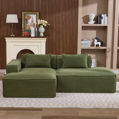 235 cm breites Economy-Textil-Sofa mit zwei Kissen + Federtasche - modernes, einfaches und komfortables Sofa, ideal für kleine Wohnzimmer, Wohnungen und Büros