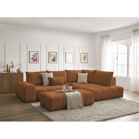 BOBOCHIC - Canapé d'angle L convertible coffre EVEREST tissu chiné avec pouf Angle droit Orange (1/5)