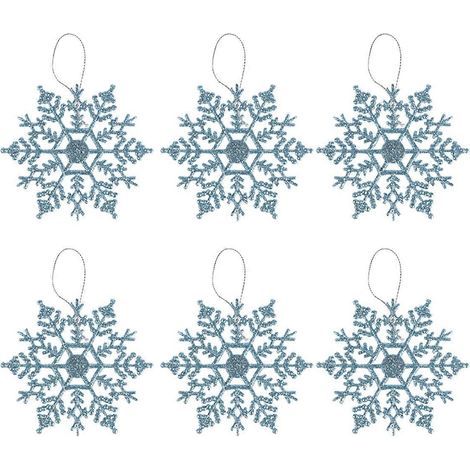 Set mit 12 schneeflockenförmigen Christbaumkugeln (10 cm), aus leuchtendem Kunststoff, für Zuhause, Partys oder Büro. – 10 x 10 cm – Blau (1/2)