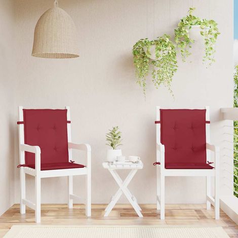 vidaXL Cojín silla jardín respaldo bajo 2 uds tela Oxford rojo tinto (1/5)