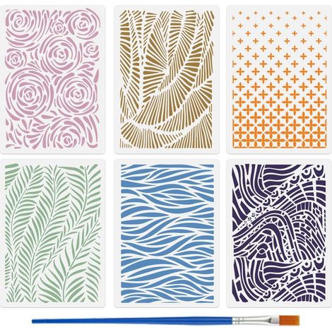 6 Pièces Pochoirs de Peinture de Fond de Feuille avec Pinceau, 29,7x21cm Pochoir de Motif Abstrait Pochoir de Texture Géométrique pour Peinture sur Bois Toile Papier Tissu Sol Art DIY (1/5)