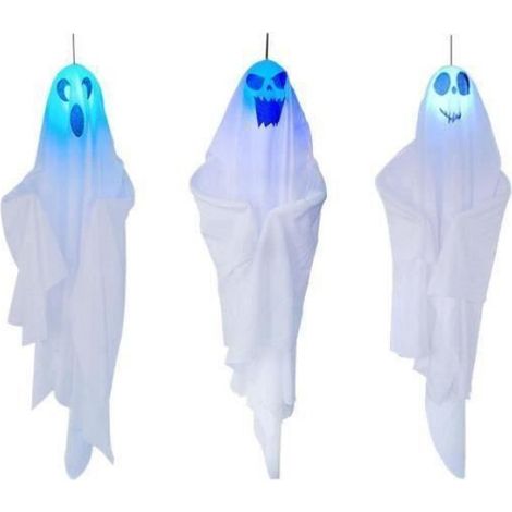 Fantôme Suspendu Halloween - 27,5 Pouces - 24 LED Stroboscopiques - Contrôle Vitesse Flash - Pour Jardin Patio Cour - Lot de 4 (1/4)