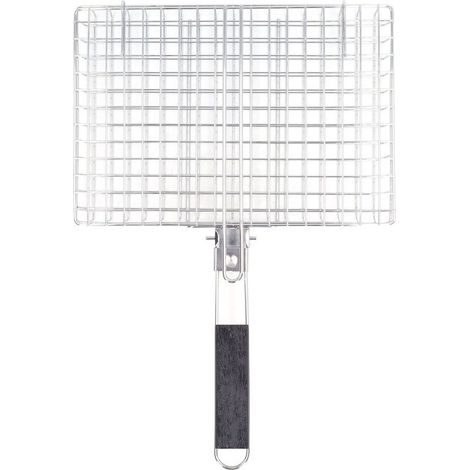 Panier à grillades pliable en acier inoxydable, réutilisable, résistant à la chaleur, poignée en bois, support pour l'extérieur (1/5)