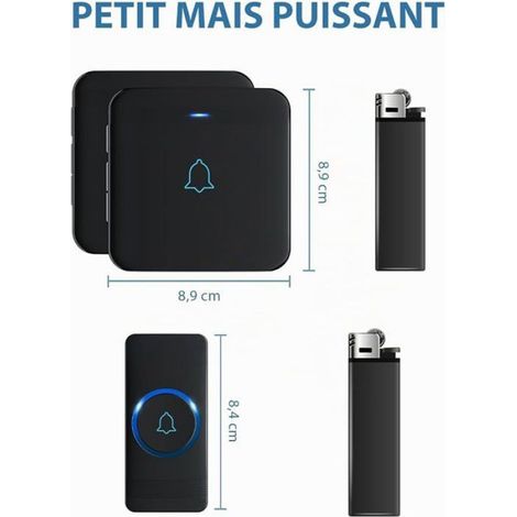 Sonnette sans Fil,2 Carillon 1 Bouton,IP55,Portée 400 m,Noir 52 1 Bouton de Sonnette + 2 Récepteurs Noir NOIR SONNETTE (1/5)