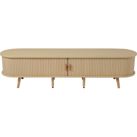 Mobile TV ovale con 2 cassetti e ante scorrevoli MDF finitura noce chiaro 175x40x42 cm (1/5)