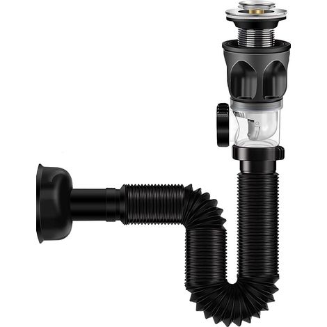 Ablaufgarnitur für Badezimmerwaschbecken, Ablaufgarnitur mit faltbarem Ablaufsystem, Universalablauf, mit flexiblem Ablaufschlauch und faltbarem Filter für Waschbecken.