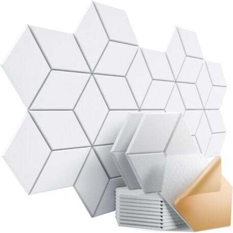 Lot de 12 panneaux acoustiques autocollants 30,5 x 25,4 x 1cm – Panneaux en mousse insonorisante haute densité, design élégant en Y (blanc) (1/4)