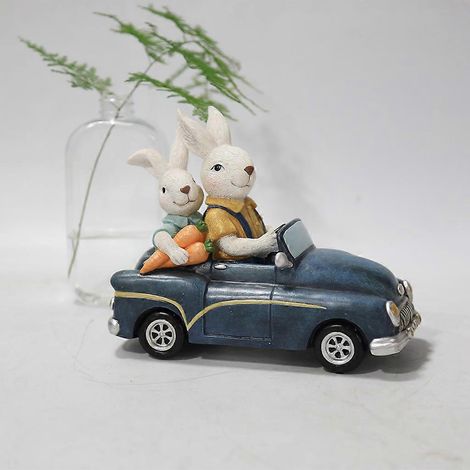 Décoration de Pâques pour voiture, statue de lapin, ornement vintage rustique, figurine de micro-paysage (1/4)