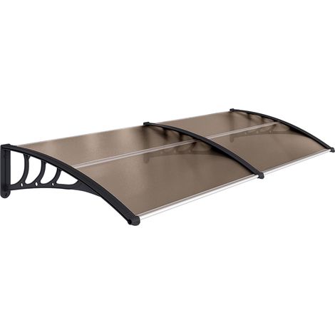 Outsunny – Auvent marquise de porte voûté arrondi 195L x 80l x 23H cm – Polycarbonate fumé brun – Installation facile avec kit de fixation
