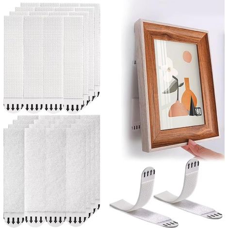 Accroche Tableau Sans Percer 32 Paires (64 Bandes), Fixation Murale Sans Dommage & Sans Résidu, Bandes Adhésives Résistantes pour Cadres, Posters & Décorations Murales