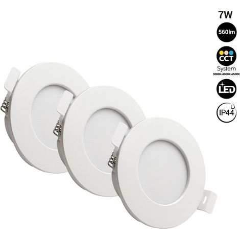 Barcelona Led – Pack de 3 downlights LED étanches CCT 7W – IP44 – Angle d'ouverture 120° – Driver No Flicker intégré – Pour salles de bain et cuisines