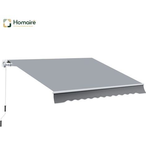 HOMAIRE Markise 3,95 x 2,45 m Sonnenschutz einfahrbar Handkurbel Metallrahmen Polyester Grau/Weiß