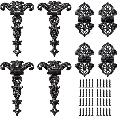 8 charnières de porte,charnières de porte de meuble sculptées à l'ancienne, charnières en bois galvanisé noir en forme de T