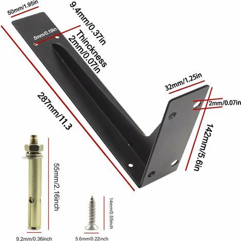 Set di 2 staffe per mensole da 290 mm, staffe per carichi pesanti, supporti murali per mensole, supporti per carichi pesanti con viti, neri, portata 150 kg/330 lbs (1/4)
