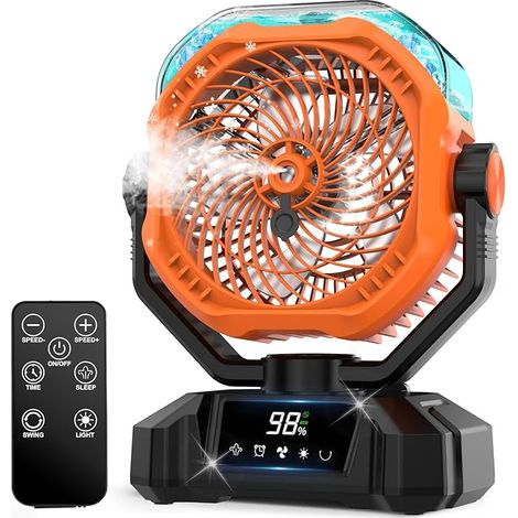 Multper 20000mAh Ventilateur Brumisateur Portable, Ventilateur Portable Rechargeable avec Réservoir d'Eau 360ML, LED, Télécommande, 5 Vitesses, Ventilateur USB Silencieux pour Camping, Bureau, Maison (1/5)