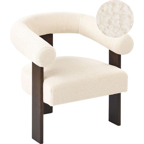 Retro Living Room Armchair Boucle Upholstery Wooden Legs Off-White and Dark Brown Ilbro (1/5)