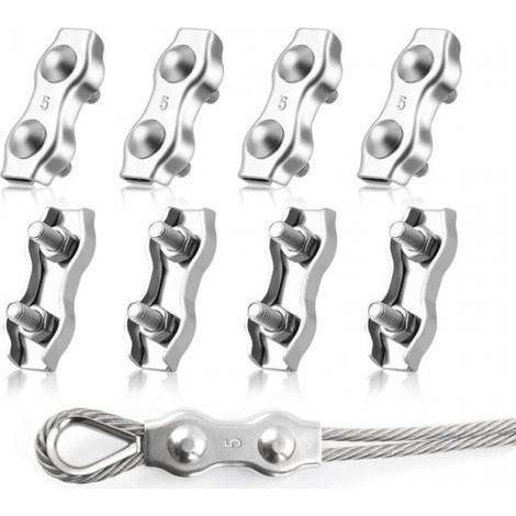 8 Pièces M5 Duplex Clips Serre-Câbles, Pinces De Câble Métallique Duplex En Acier Inoxydable 304, Câble à Pince 5mm pour Cordes à Linge en Câble Métallique, Voiles de Soleil (1/5)
