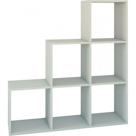 Stufenregal Weiß 104 cm 6 Fächer Raumteiler Bücherregal F007