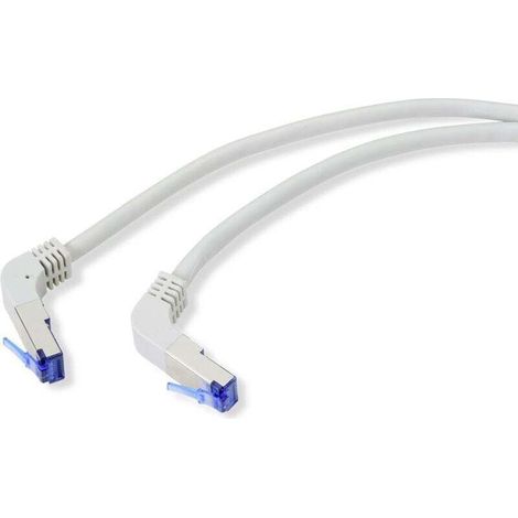 Câble réseau RJ45 CAT 6a S/FTP gris 1 m, coudé 90° vers le bas, qualité professionnelle – 1 pièce (1/3)
