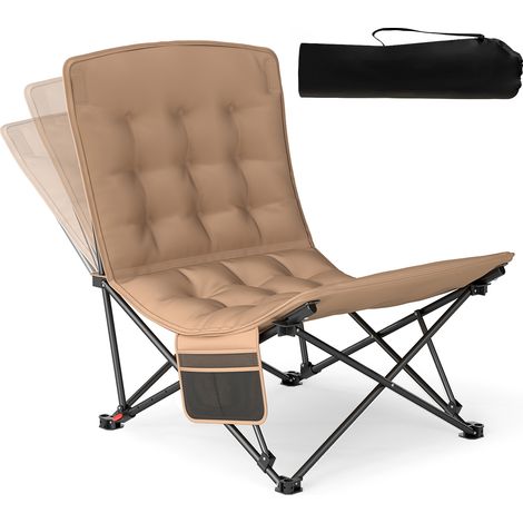 Chaise de Camping Pliable, Lounge Recliner Portable avec Dossier Ajustable, Siège Rembourré, Sac de Transport, pour Plage, Pêche, Voyage, 225 kg (1/5)
