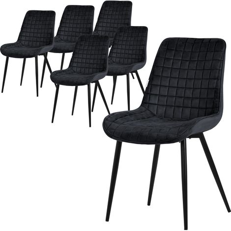 ML-Design Set di 6 Sedie per Sala da Pranzo Nero Seduta in Velluto con Gambe in Metallo Nero Sedie da Cucina con Schienale Sedie da Soggiorno Imbottite per Ufficio Poltrone
