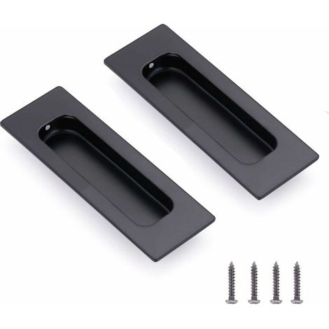 Tirador de concha de acero inoxidable oculto para muebles, cajón, puerta corrediza, ovalado, con tornillo, para gabinete, puerta corrediza o cajón (negro), 2 unidades