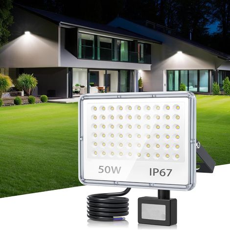 Projecteur LED Exterieur Detecteur de Mouvement 50W, Spot LED Extérieur Detecteur de Mouvement 5000LM 6500K, IP67 Etanche Éclairage de Sécurité pour Jardin, Patio, Garage, Entrée (1/5)