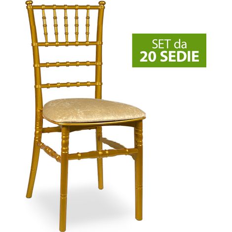 Set da 20 Sedie Chiavarine in Plastica Gialle ottone con cuscino coordinato