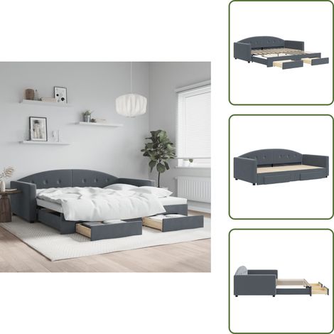 vidaXL Tagesbett Ausziehbar mit Schubladen Dunkelgrau 100x200 cm Samt (1/5)