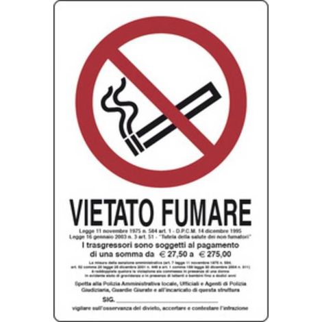 10 x TARGA SEGNALETICA VIETATO FUMARE L.311/1 30X20