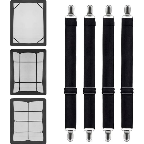 Attache Drap Housse, 4 Pièces Tendeur Drap Housse, Antidérapants, Tendeur Lit Drap Réglable, Tendeur Elastique, pour Drap Canapé, Housse Matelas, Pince Nappe, Jusqu'à 200cm Réglable(Noir) (1/5)