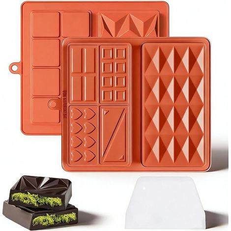 2 Pièces Moule Tablette Chocolat avec Scraper, Rectangulaire Moules Silicone, Brun Rougeâtre Moule Silicone Chocolat, Facile à Démouler, pour Fabrication de Chocolats, de Gelées et de Desserts (1/5)