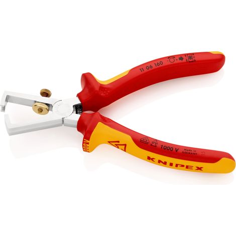 KNIPEX 11 06 160 Pinza spelacavi con molla di apertura universale isolati con manici rivestiti in materiale bicomponente, collaudati VDE cromata 160 mm (1/3)