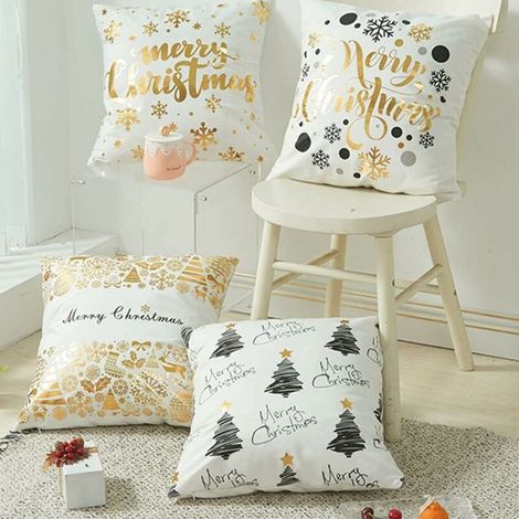 QAZQA Housse de Coussin Noël 45 x 45,4PCS Platine Taie d'oreiller Noel Hiver Père Noël Décorations De Noël,Coussin taie d'oreiller Noël,Christmas Pillow Covers pour Canapé-lit de Salon Voitures (1/5)