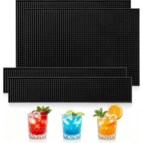 Lot de 4 tapis de bar - 45 x 30 + 60 x 10 cm - En silicone - Pour barman, restauration, café, club, restaurant, cuisine, bar à domicile, pour station d'expresso et comptoirs (1/5)
