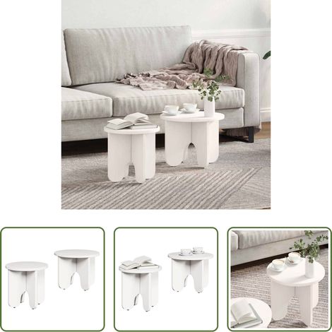 Holz Couchtisch - Couchtisch 2 pcs Weiß Massivholz Kiefer (1/5)