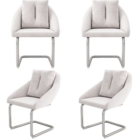 Chaise de salle à manger en velours beige, lot de 4 avec coussins, chaise pivotante avec pieds courbés en métal (1/5)