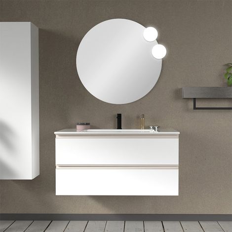 Mobile bagno sospeso 100 cm bianco opaco con lavabo e specchio Master (1/5)