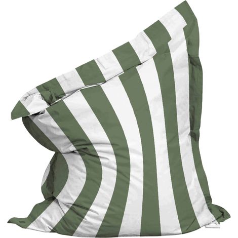 Housse vide de pouf rayé XL imperméable 140x120cm vert cactus et blanc