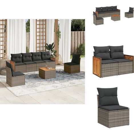 Salon de jardin avec coussins 7 pcs gris résine tressée - Ensemble Salon De Jardin - Meuble Extérieur - Mobilier De Jardin - Salon De Jardin Pliable - Set De Jardin (1/5)