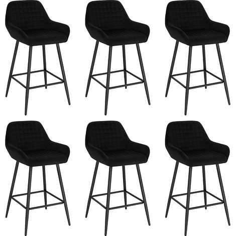 Woltu – Lot de 6 tabourets de bar – Hauteur d'assise 64 cm – Siège en velours noir – Cadre en métal – Stable et élégant