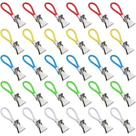 FENOPLASTICA30 Pièces Pince à Torchon Crochet de Serviette de Main Cuisine Tête en Métal et Longe en Plastique Clip Anti-Rouille pour Torchon pour Salle de Bain Cuisine Armoire Chambre (1/5)