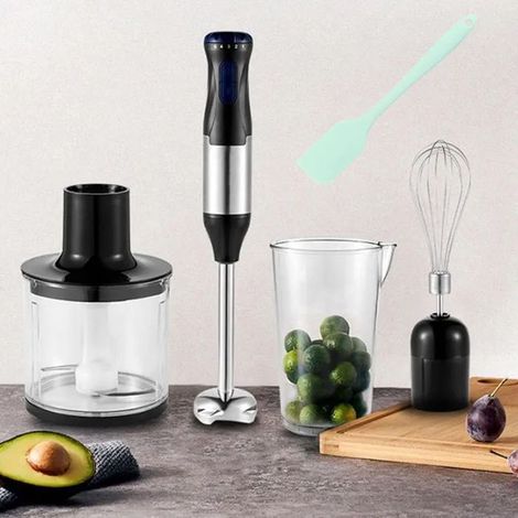 4 en 1 Mixeur Plongeant, 1000W Mixeur Plongeur Multifonction, 5vitesse Réglable, Hachoir De 500ml Et Verre Doseur 700ml Sans BPA