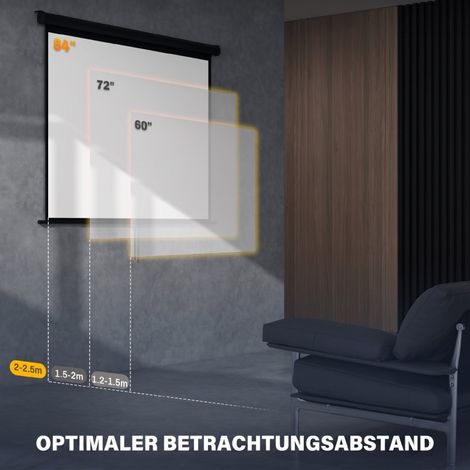 Toile de projection 171x128 cm 84 pouces 4:3, écran HD 4K pour vidéoprojecteur, surface en plastique avec cadre en métal, home cinéma. (1/5)