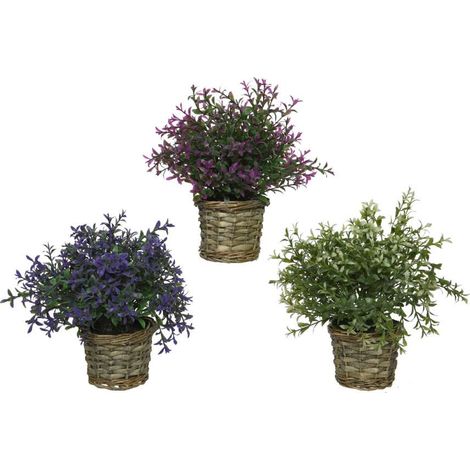 Pianta Artificiale Fiorita in Cesto Giunco - Multicolore - 10xH22cm (1/5)
