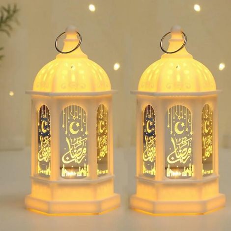 Lot de2lampes décoratives Ramadan,lanternes Eid Mubarak,lune étoile,suspendu,fêtes musulmanes(blanches) (1/5)