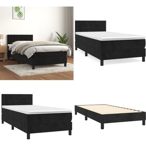 Cama box spring con colchón terciopelo negro 80x200 cm - Colchón de muelles - Cama box spring